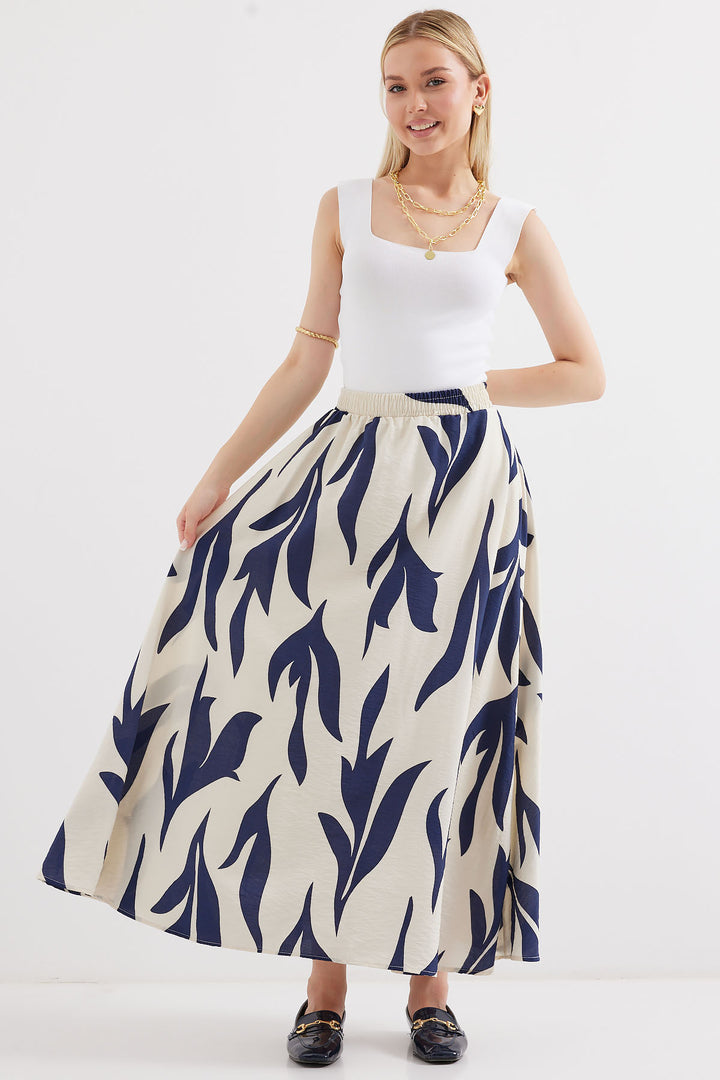 BGD Women Patterned Long Skirt - Navy Blue - Avondale