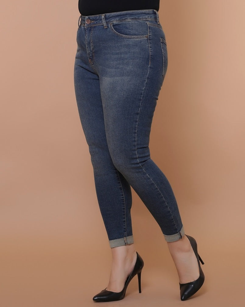 XLJ Double Folded Bottom High Waisted Skinny Short Jean Mixed - Brockton