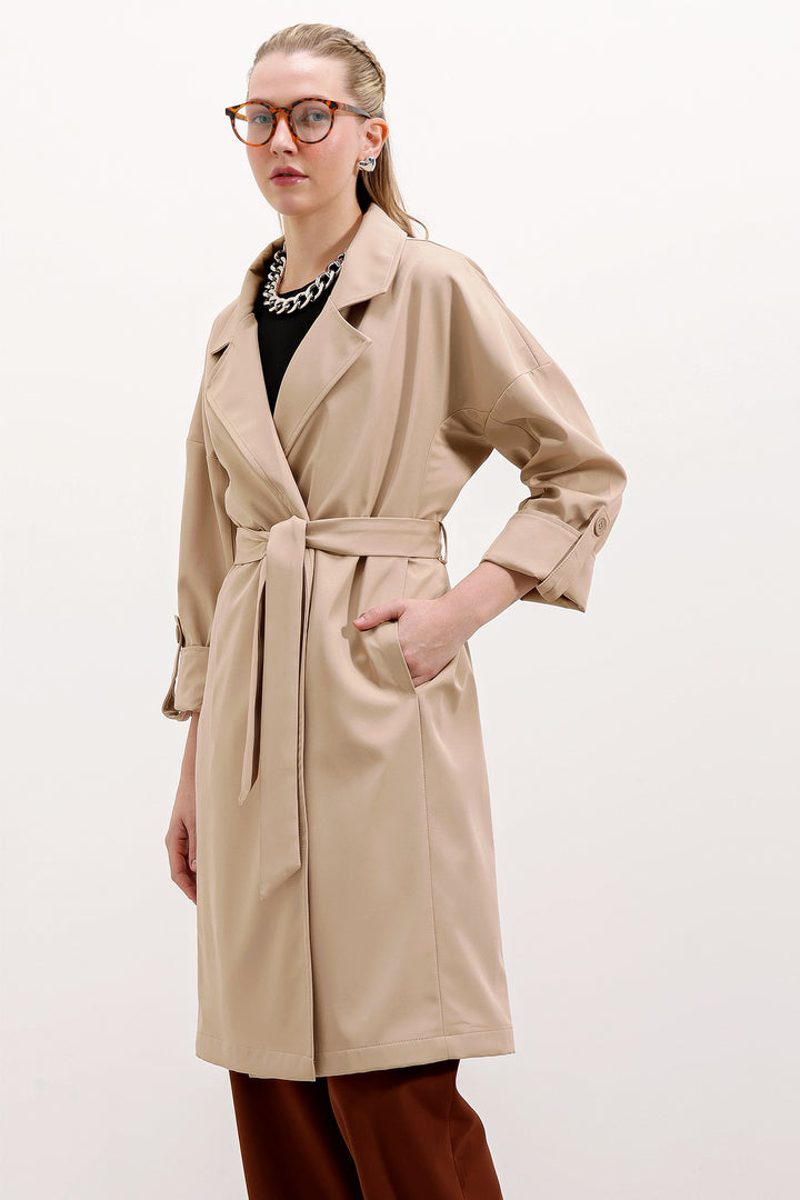 BGD Women Double-Breasted Collar Lined Trench Coat - Beige - Avondale