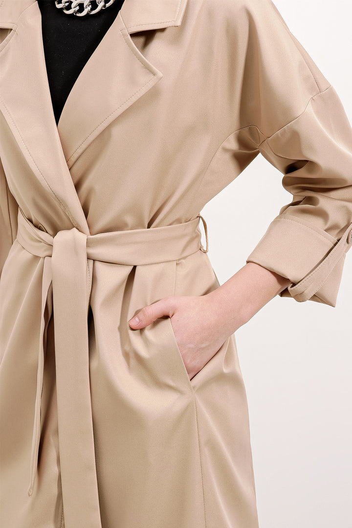 BGD Women Double-Breasted Collar Lined Trench Coat - Beige - Avondale