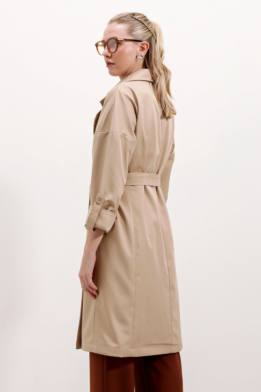 BGD Women Double-Breasted Collar Lined Trench Coat - Beige - Avondale