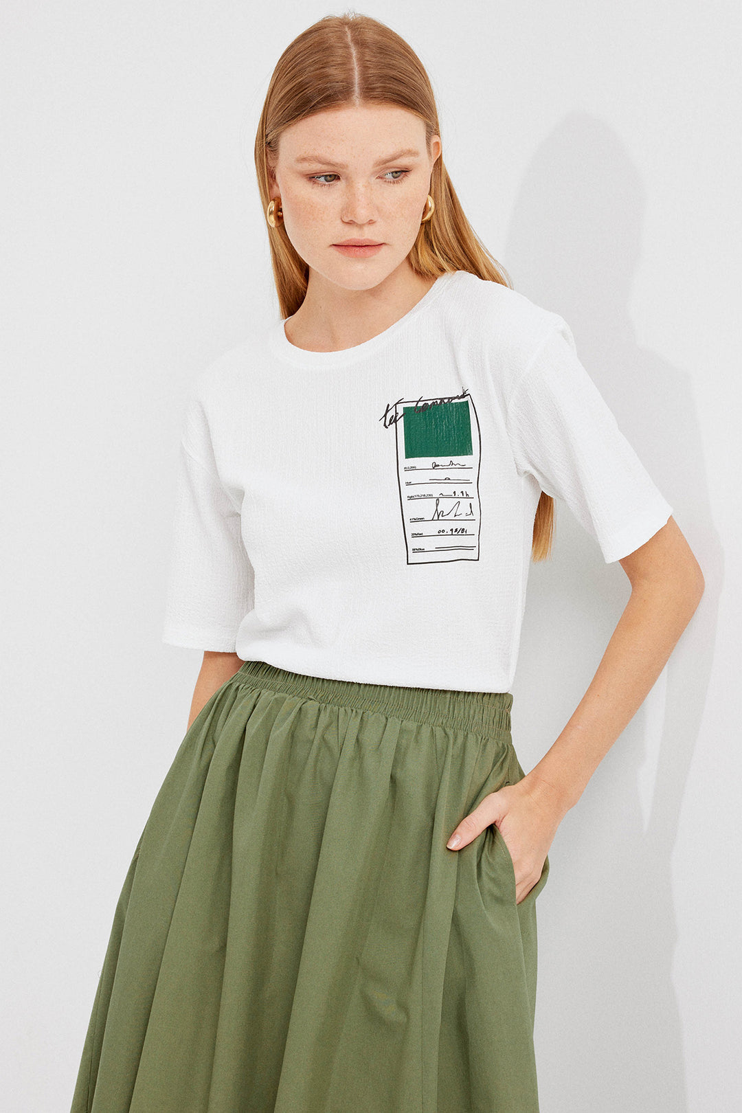 BGD Women Printed Knit Basic T-shirt - Green - Avondale