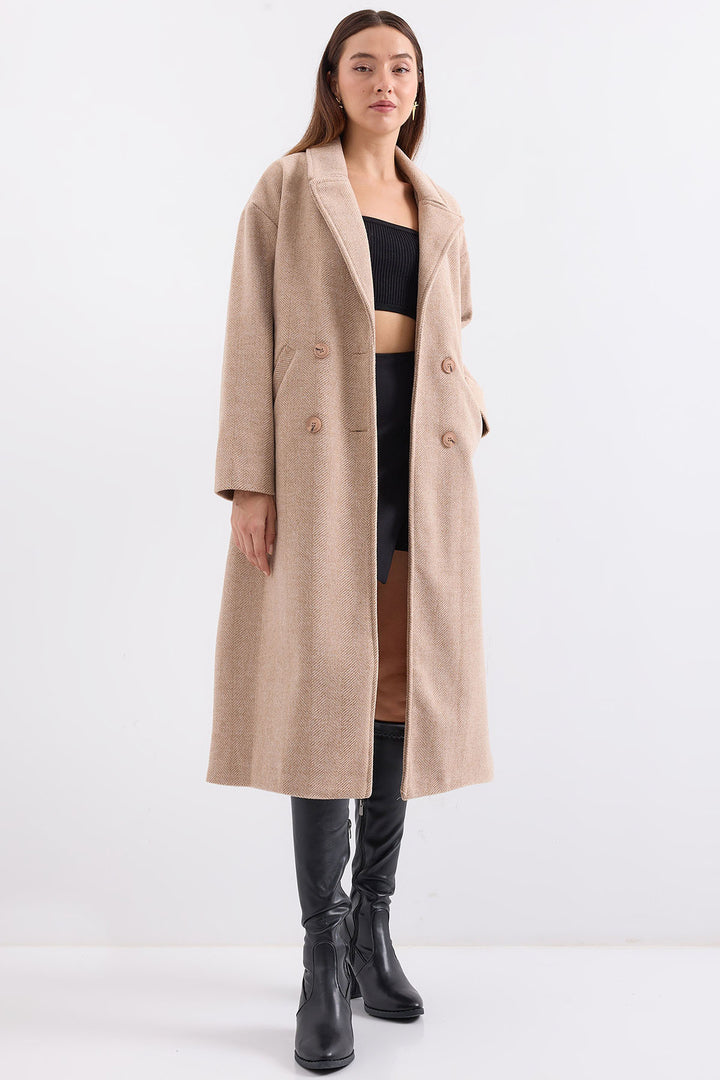 BGD Women Oversize Wide Cut Wool Long Coat - Biscuit - Avondale