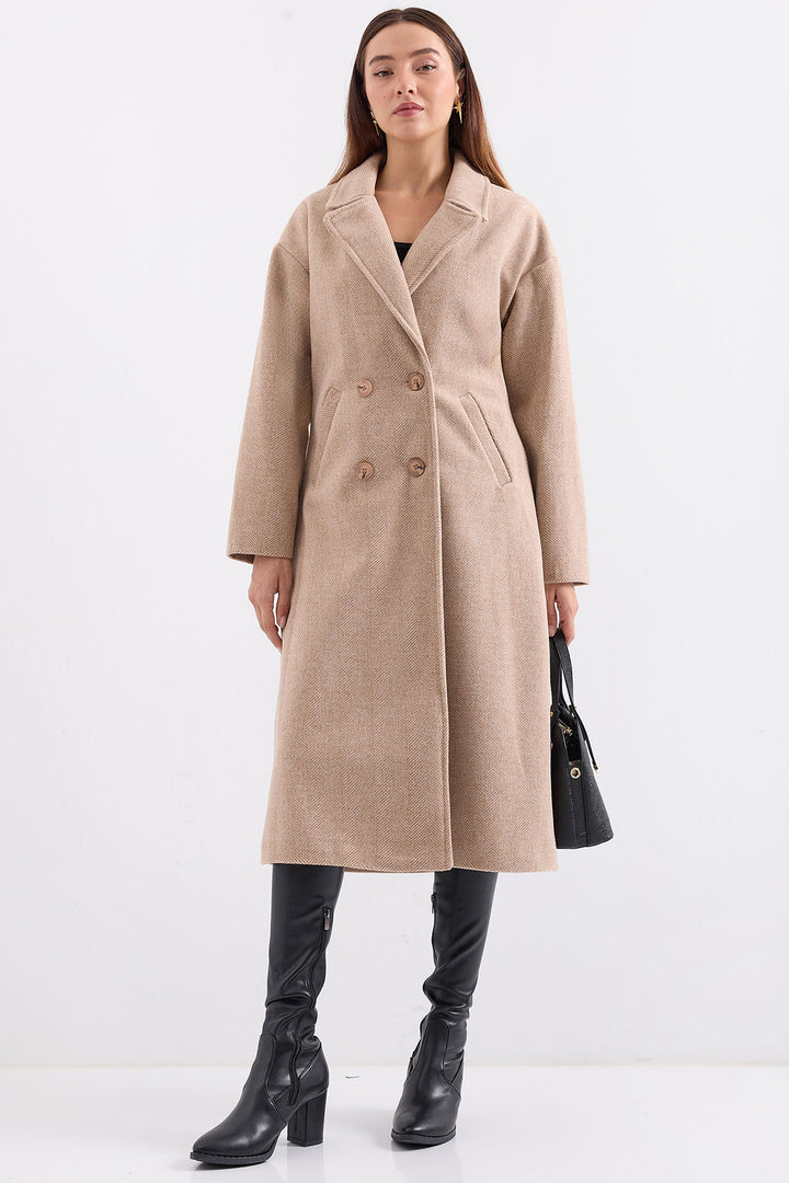 BGD Women Oversize Wide Cut Wool Long Coat - Biscuit - Avondale