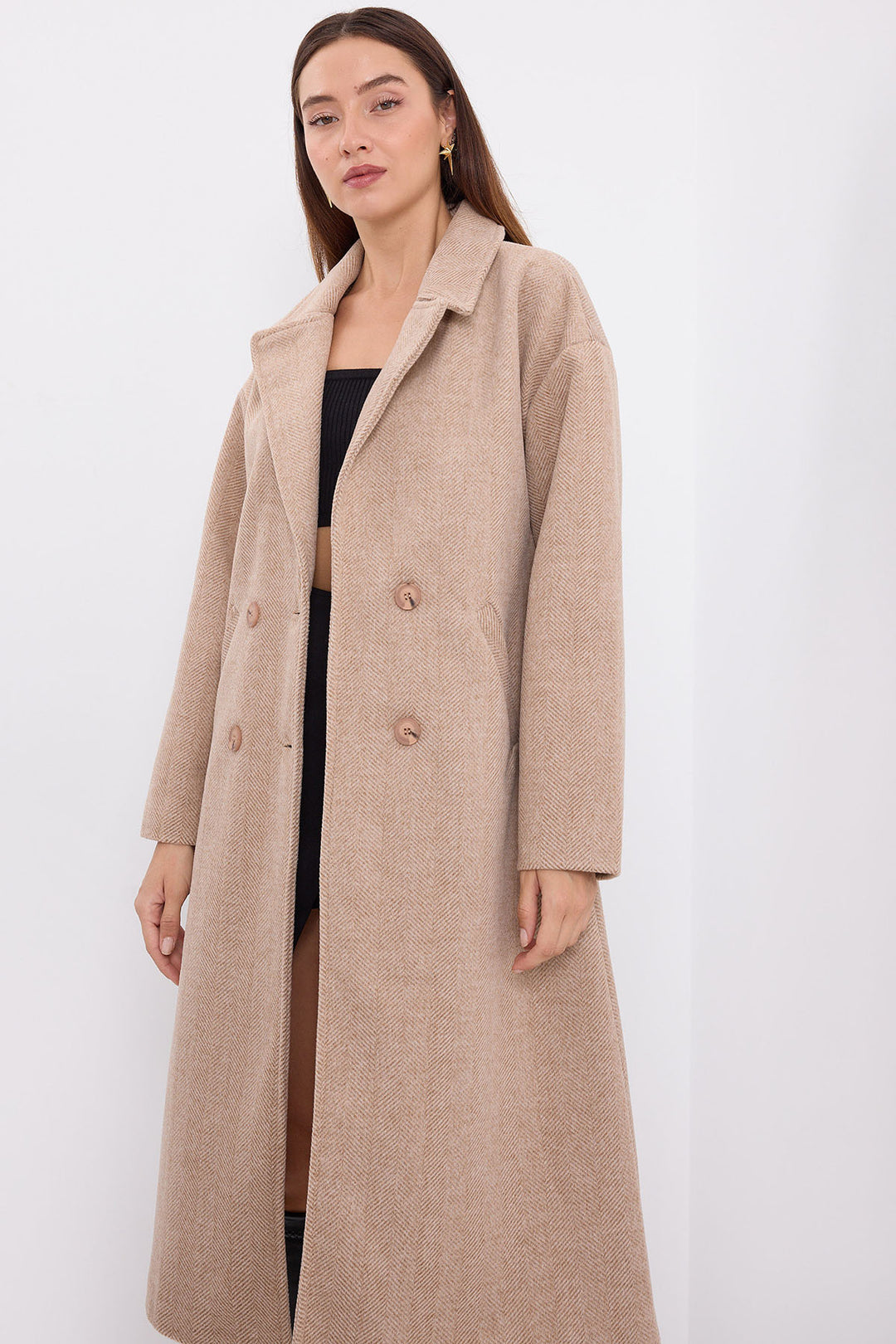 BGD Women Oversize Wide Cut Wool Long Coat - Biscuit - Avondale