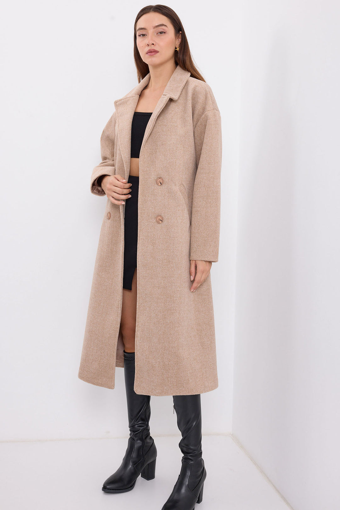 BGD Women Oversize Wide Cut Wool Long Coat - Biscuit - Avondale