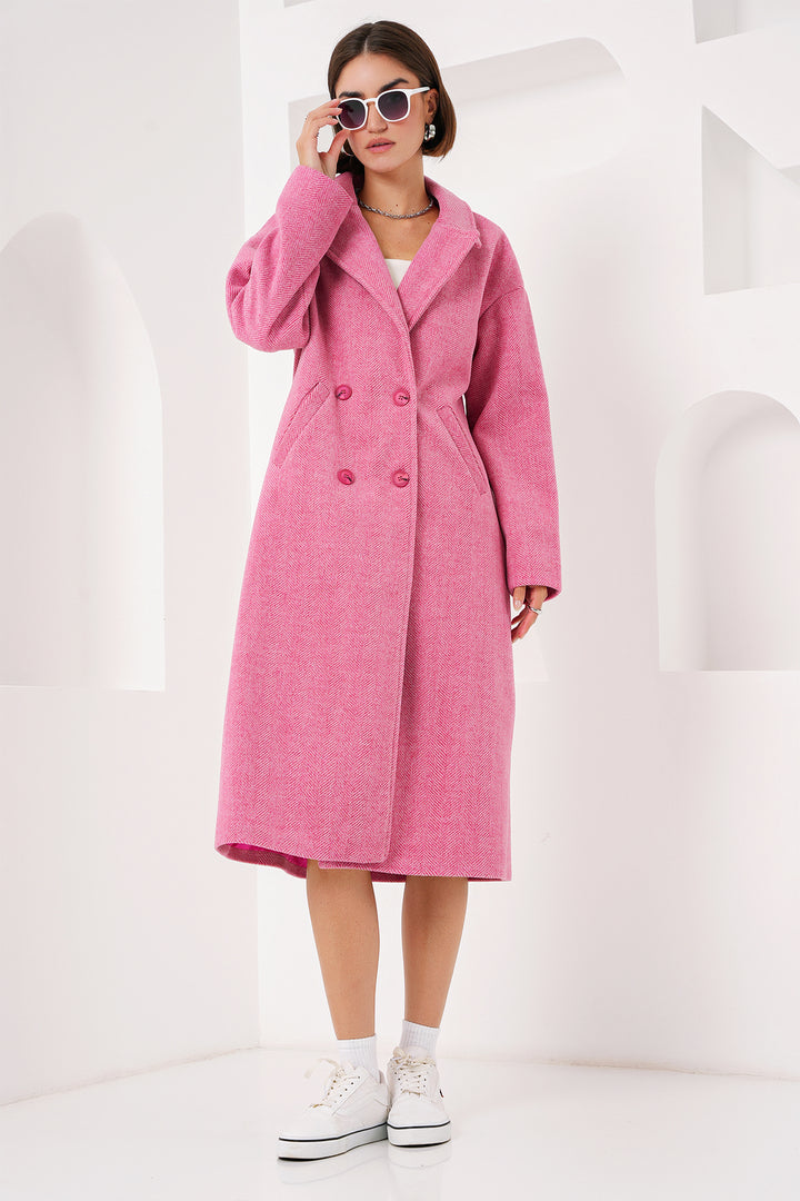 BGD Women Fuchsia Oversized Wide Cut Wool Long Coat 9113 - Avondale