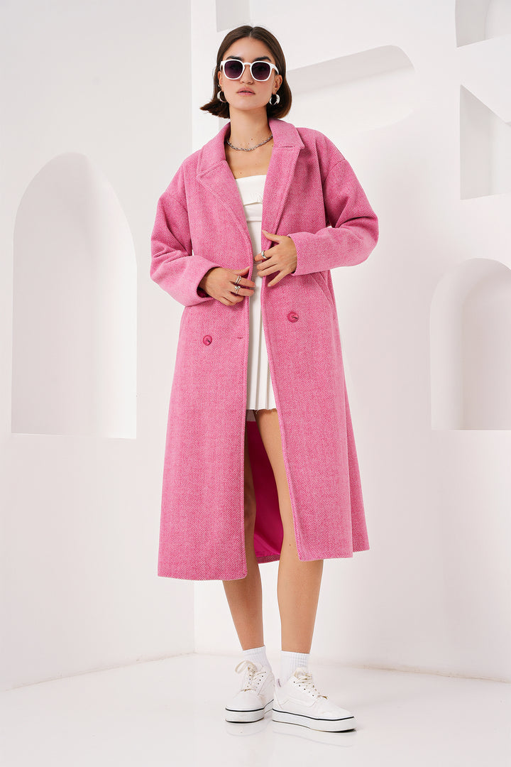 BGD Women Fuchsia Oversized Wide Cut Wool Long Coat 9113 - Avondale