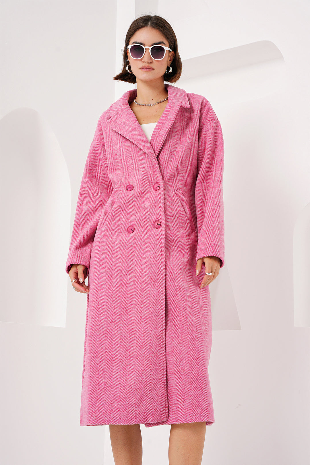 BGD Women Fuchsia Oversized Wide Cut Wool Long Coat 9113 - Avondale