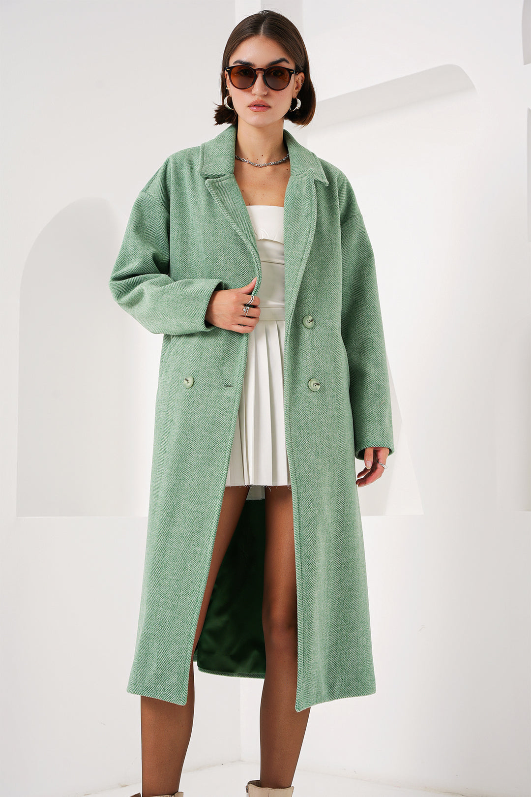 BGD Women Green Oversized Wide Cut Wool Long Coat 9113 - Avondale