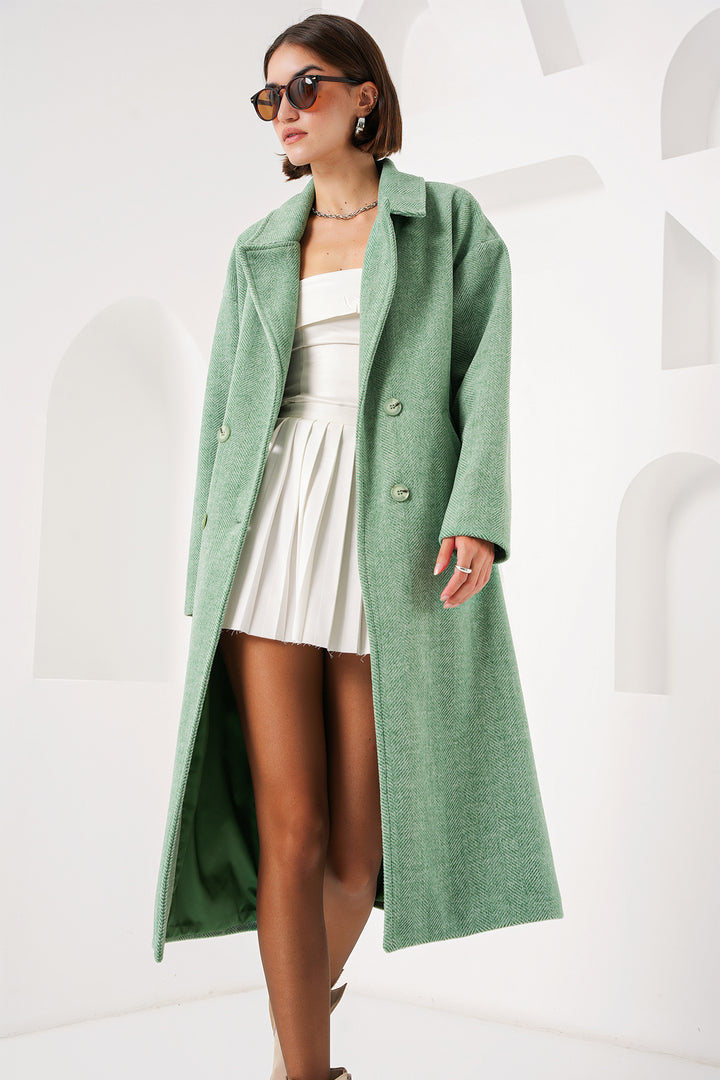 BGD Women Green Oversized Wide Cut Wool Long Coat 9113 - Avondale