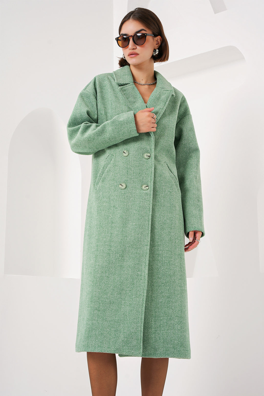 BGD Women Green Oversized Wide Cut Wool Long Coat 9113 - Avondale