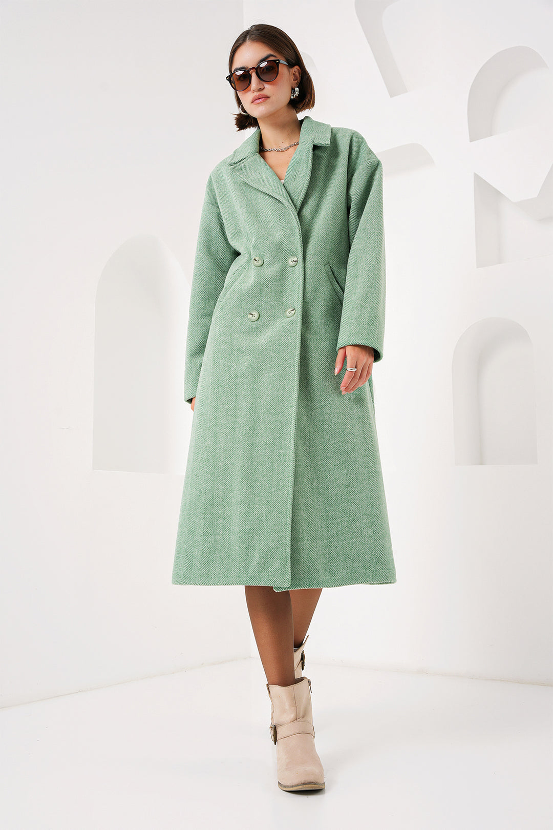 BGD Women Green Oversized Wide Cut Wool Long Coat 9113 - Avondale