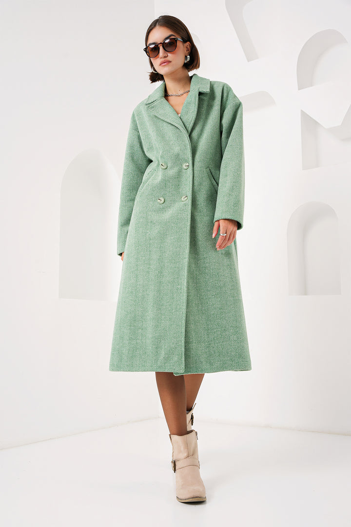 BGD Women Green Oversized Wide Cut Wool Long Coat 9113 - Avondale