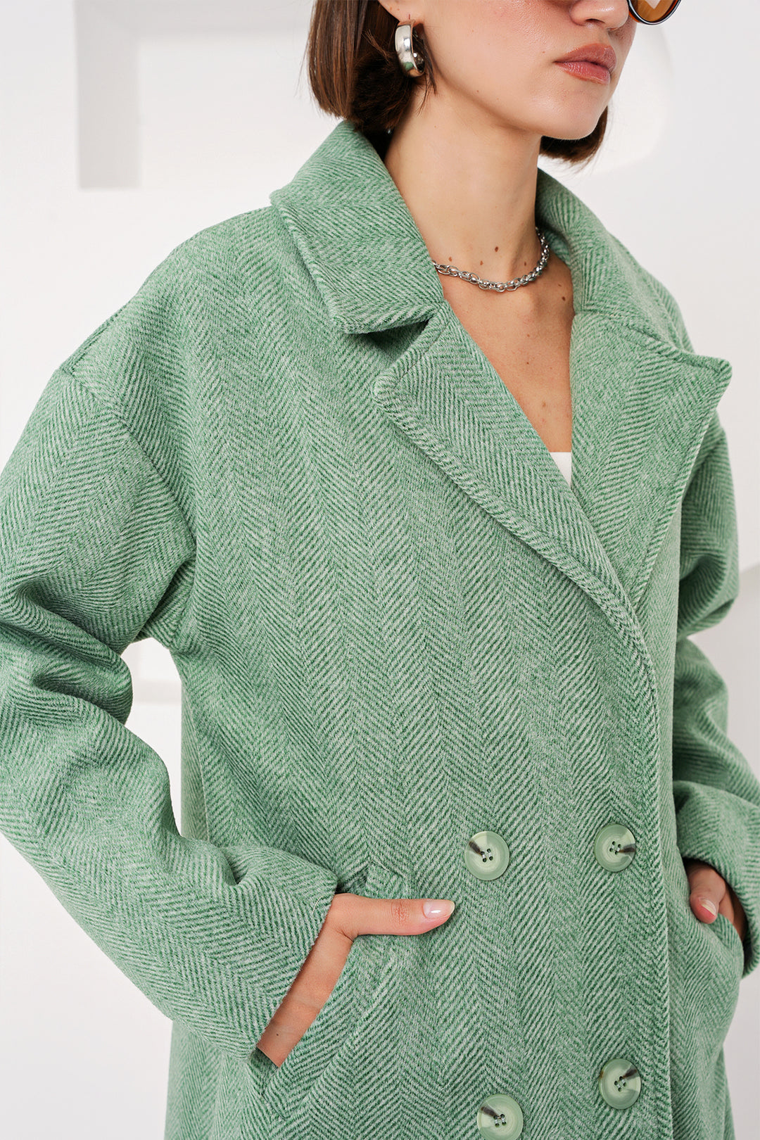 BGD Women Green Oversized Wide Cut Wool Long Coat 9113 - Avondale