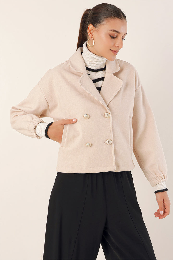 BGD Women Lapel Collar Crop Jacket - Beige - Avondale