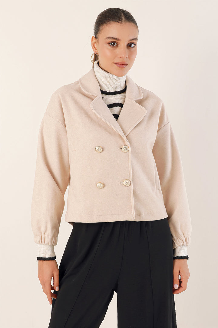 BGD Women Lapel Collar Crop Jacket - Beige - Avondale