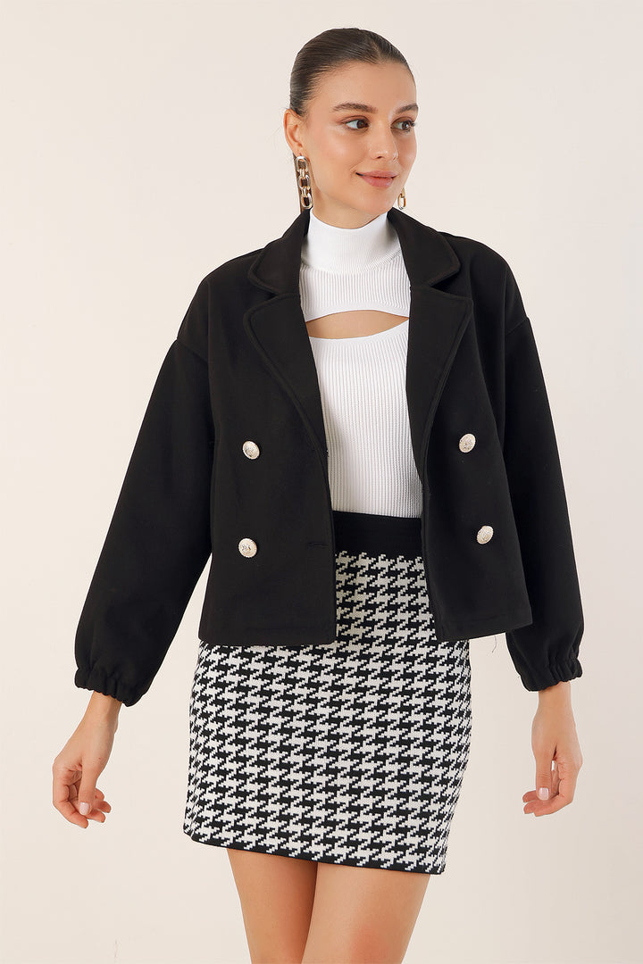 BGD Women Lapel Collar Crop Jacket - Black - Avondale