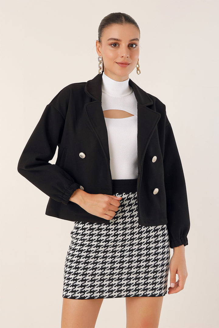 BGD Women Lapel Collar Crop Jacket - Black - Avondale