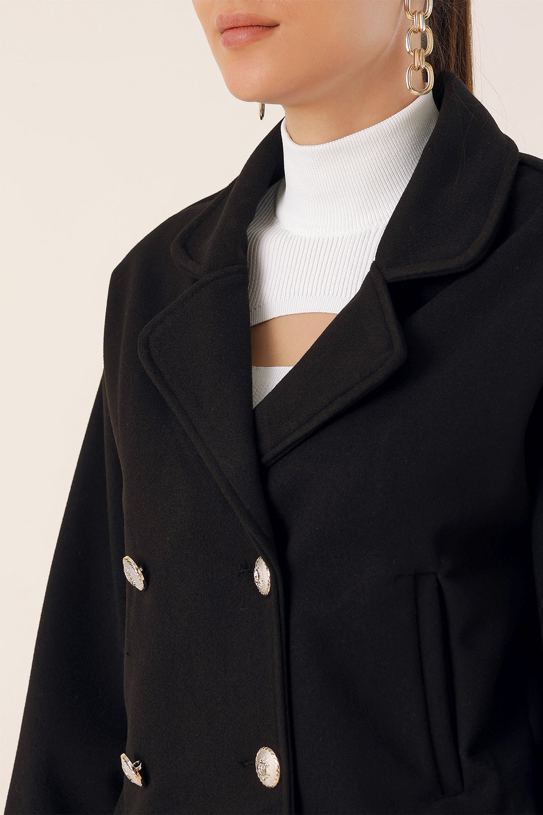 BGD Women Lapel Collar Crop Jacket - Black - Avondale