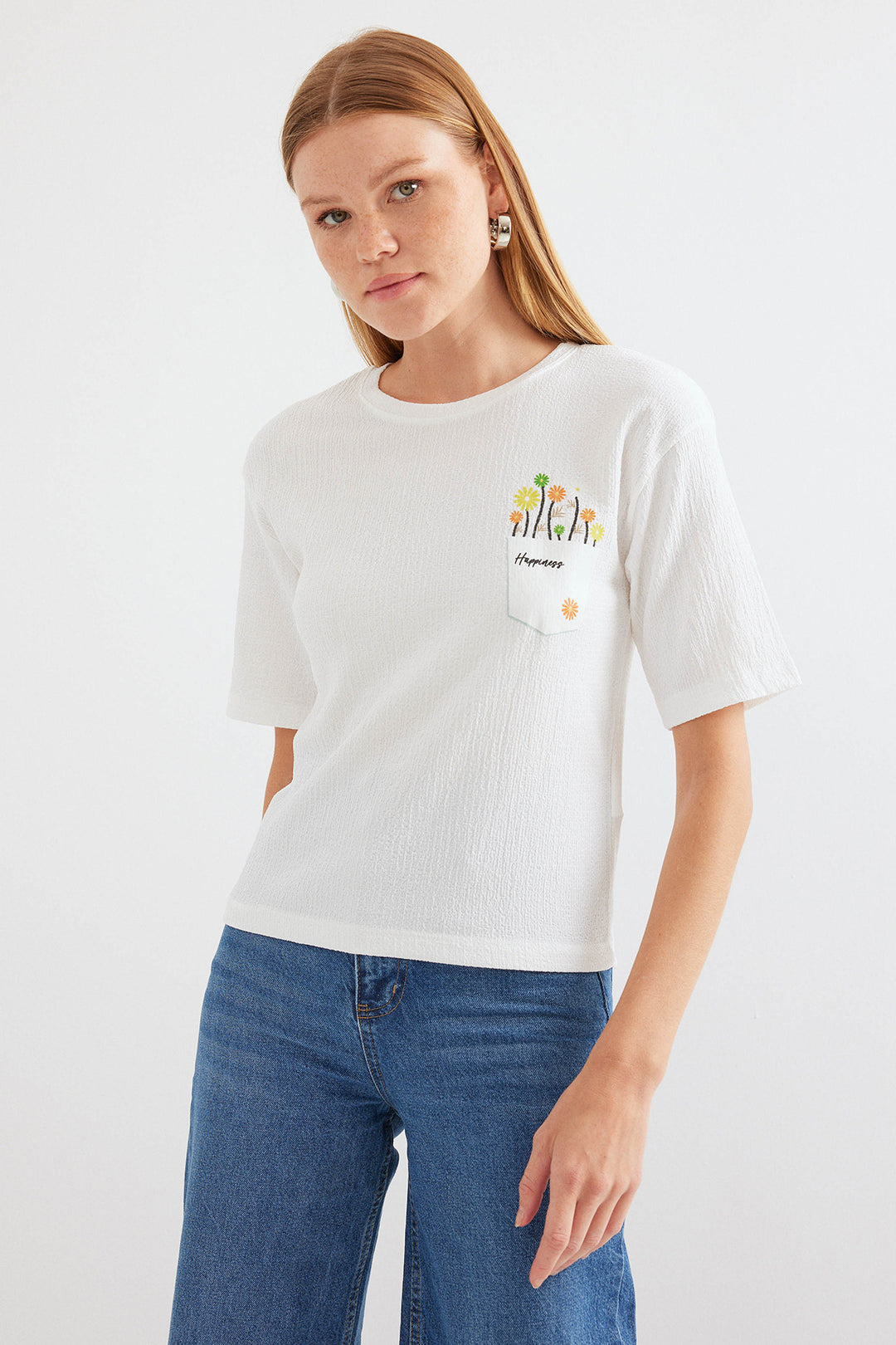 BGD Women Printed Knit Basic T-shirt - White - Avondale