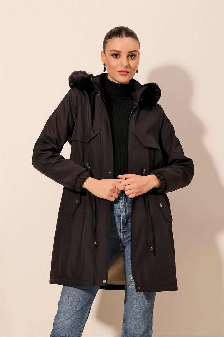 BGD Women Hooded Faux Fur Coat - Black - Avondale