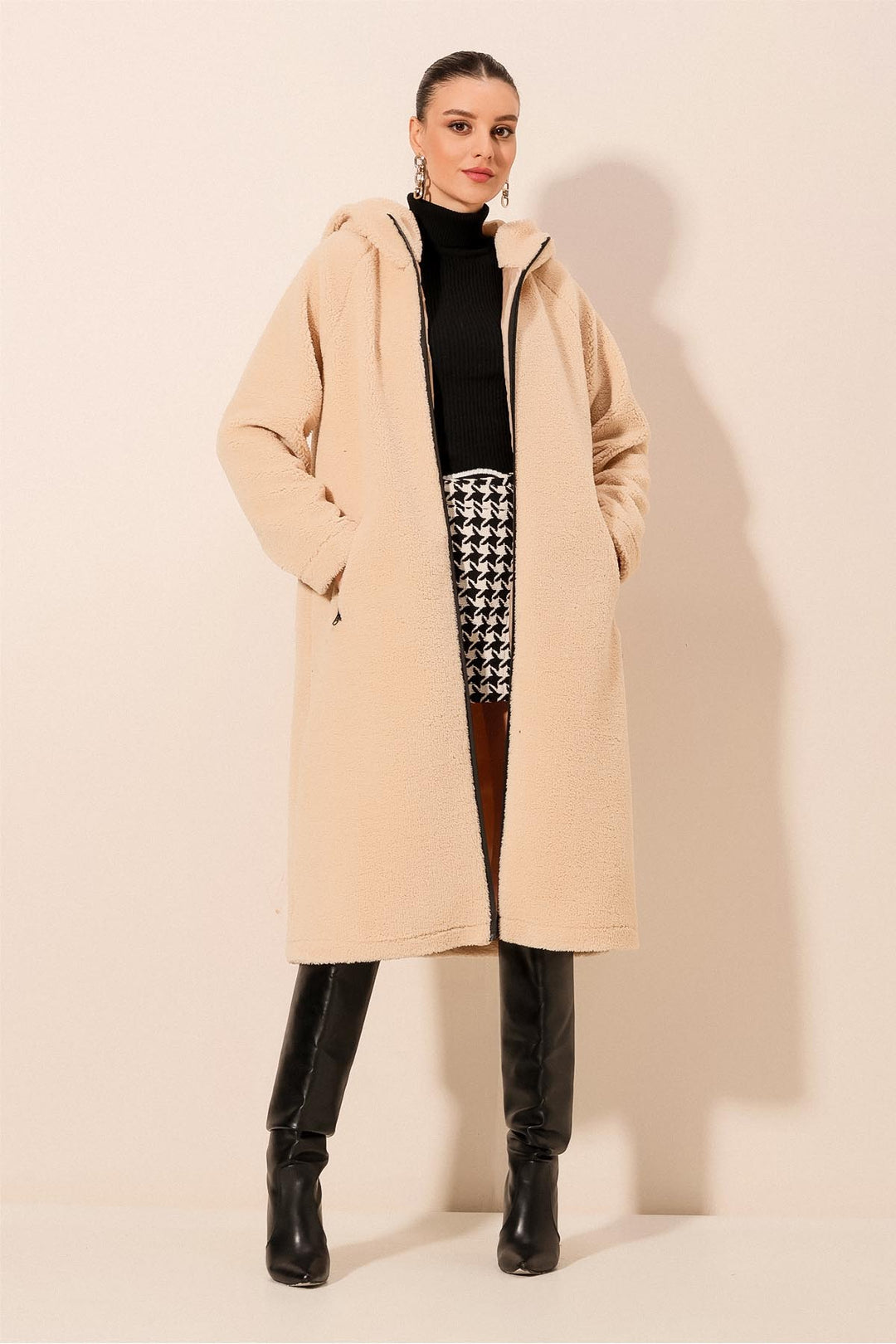 BGD Women Hooded Plush Coat - Cream - Avondale