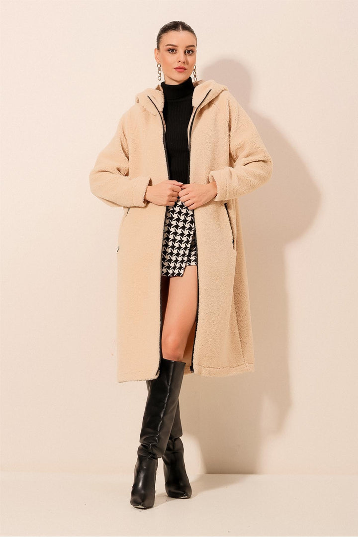 BGD Women Hooded Plush Coat - Cream - Avondale