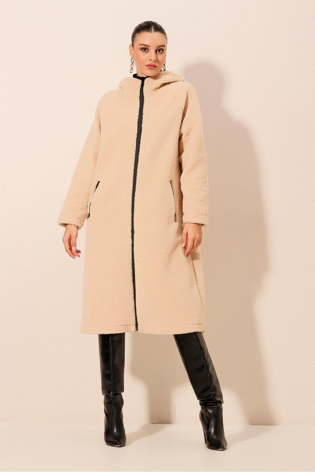 BGD Women Hooded Plush Coat - Cream - Avondale