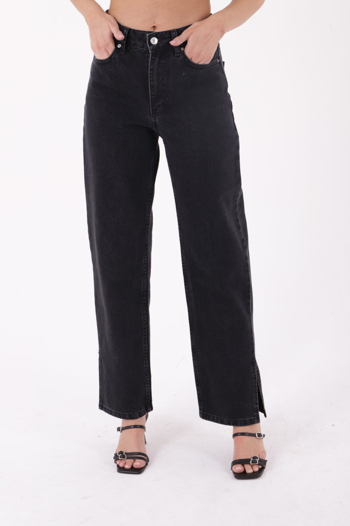 XLJ Stove Pipe Leg High Waisted Relaxed Jean with Slit at Finish Mixed - Portsmouth