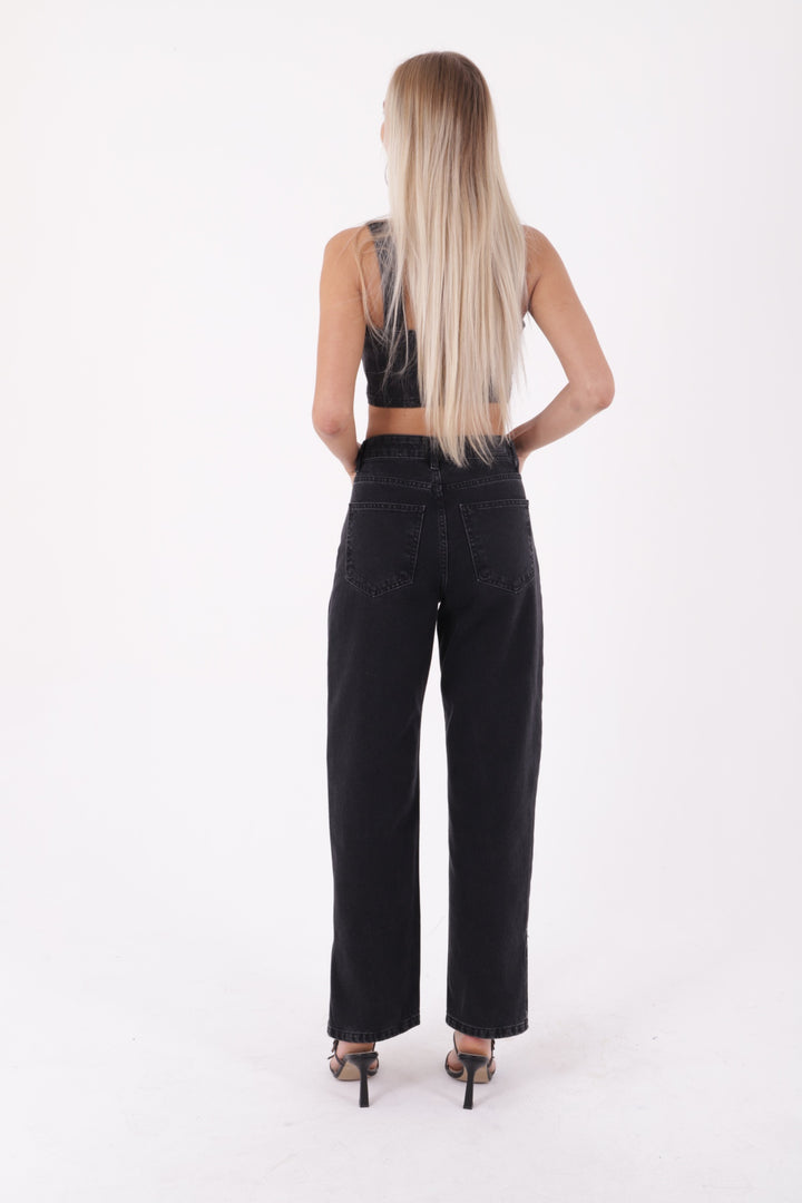 XLJ Stove Pipe Leg High Waisted Relaxed Jean with Slit at Finish Mixed - Portsmouth