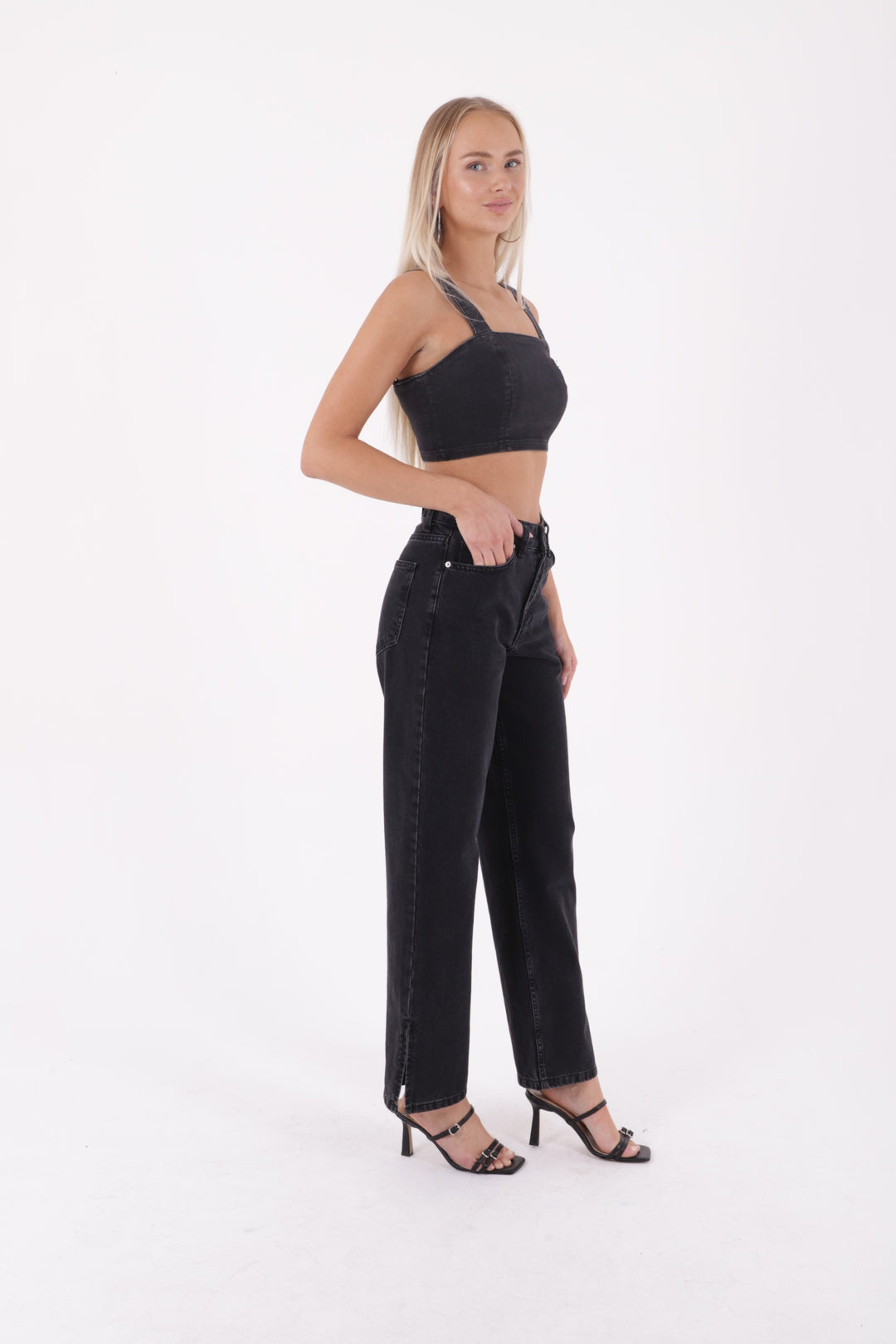 XLJ Stove Pipe Leg High Waisted Relaxed Jean with Slit at Finish Mixed - Portsmouth