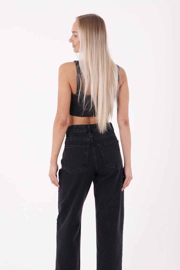 XLJ Stove Pipe Leg High Waisted Relaxed Jean with Slit at Finish Mixed - Portsmouth