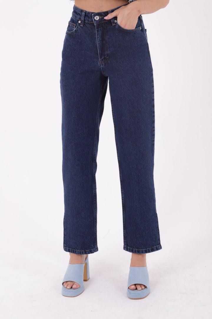 XLJ Stove Pipe Leg High Waisted Relaxed Jean with Slit at Finish Mixed - Burleson