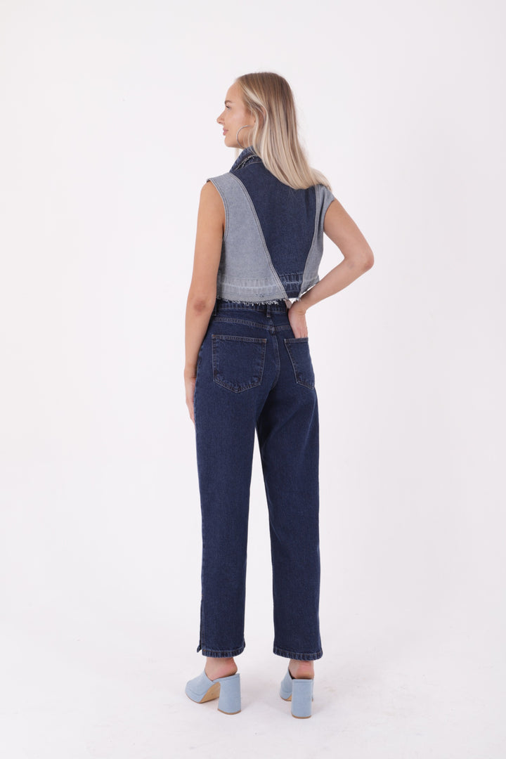 XLJ Stove Pipe Leg High Waisted Relaxed Jean with Slit at Finish Mixed - Burleson