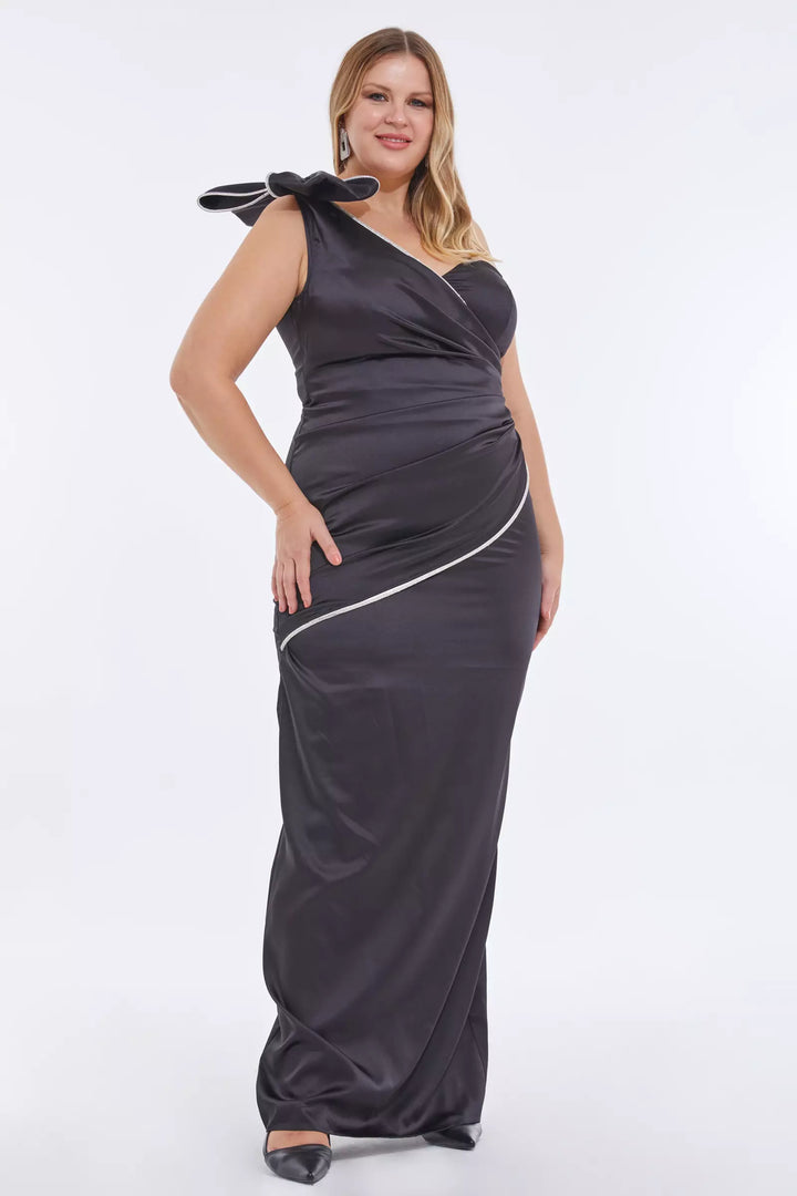 FRV Black plus size satin single sleeve maxi dress - Elgin