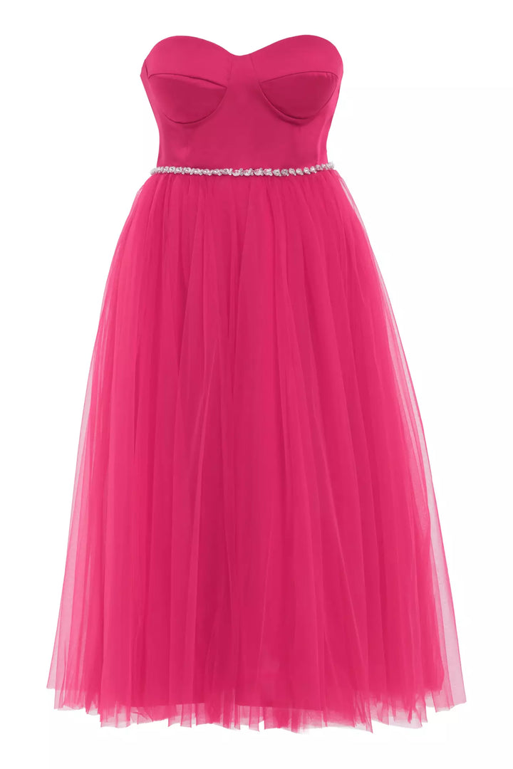 FRV Fuchsia plus size satin sleeveless long dress - Foligno