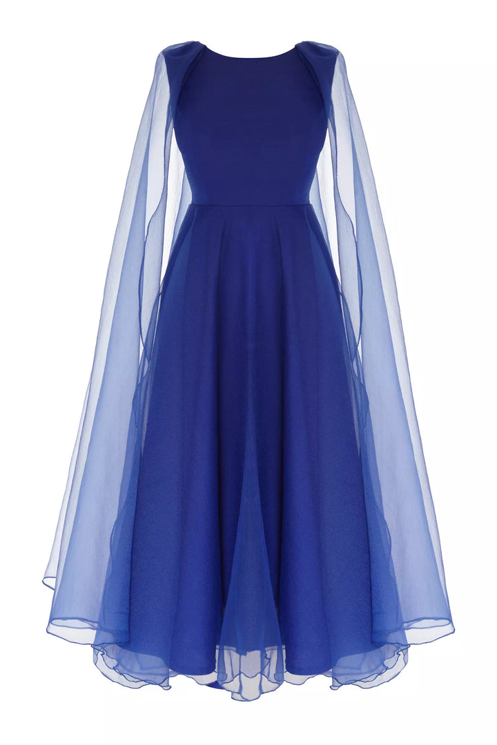 FRV Blue Tulle с длинным рукавом Maxi платье-Доллард-де-Ормио