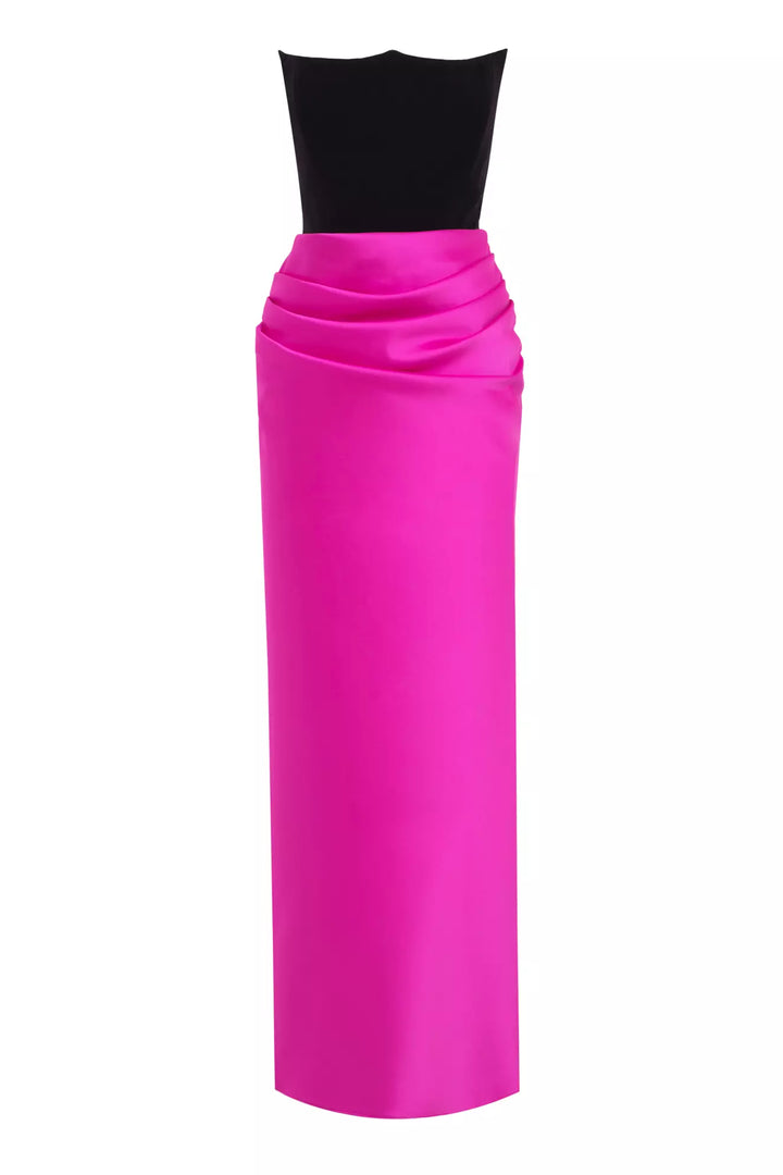 FRV Fuchsia satin sleeveless long dress - Livry-Gargan