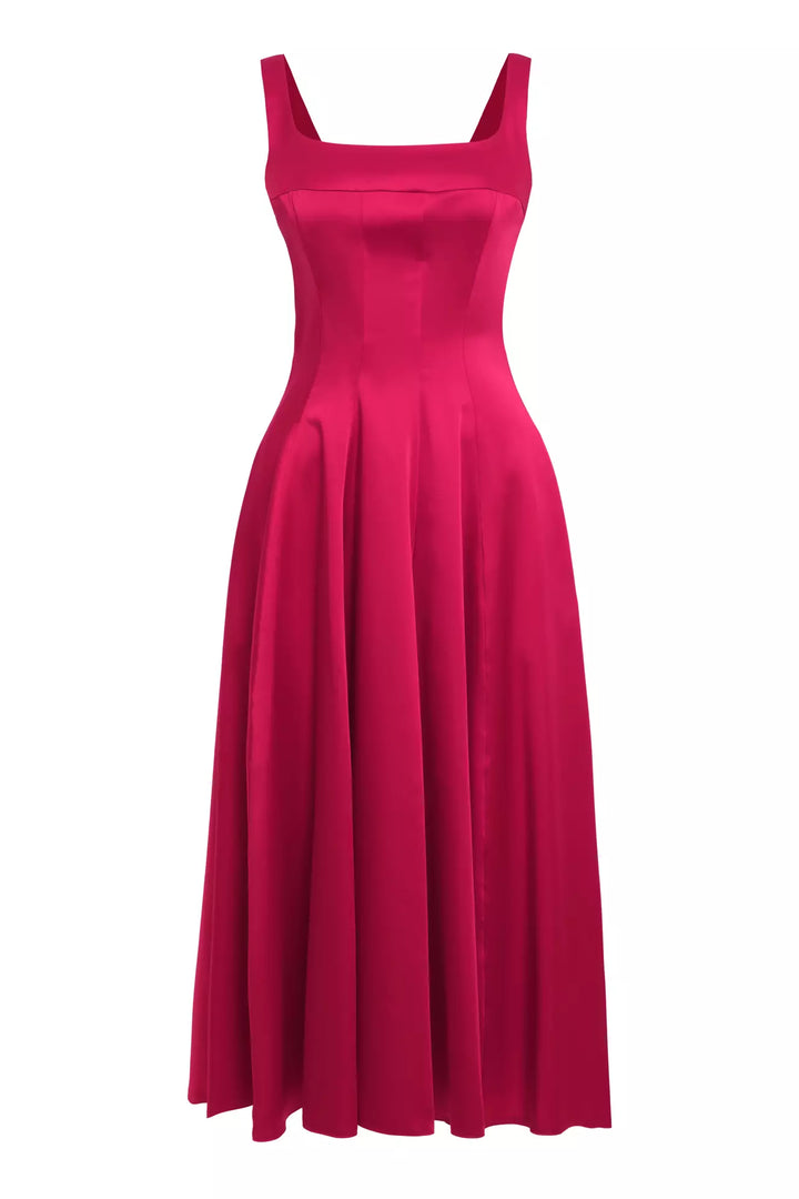 Frv fuchsia satin leceveless midi платье - ржа