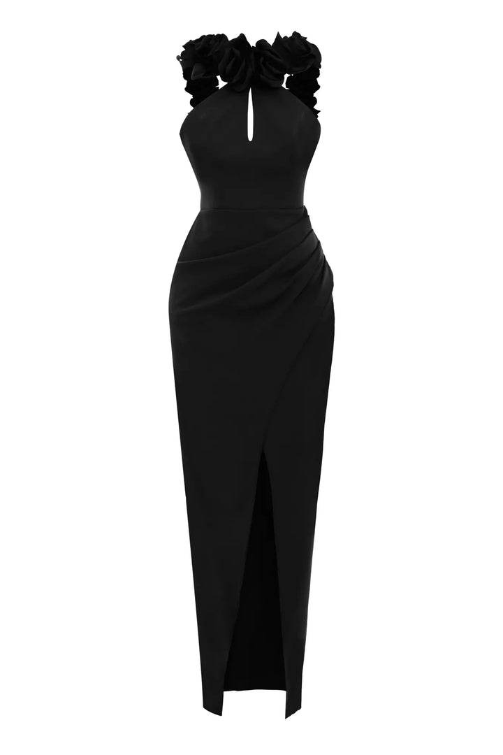 FRV Black crepe sleeveless long dress - Fano