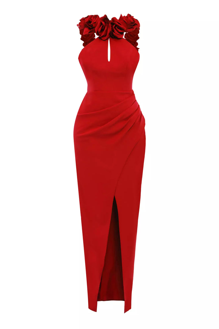 FRV Red Crepe Dleveless Long Dress - Золотое побережье