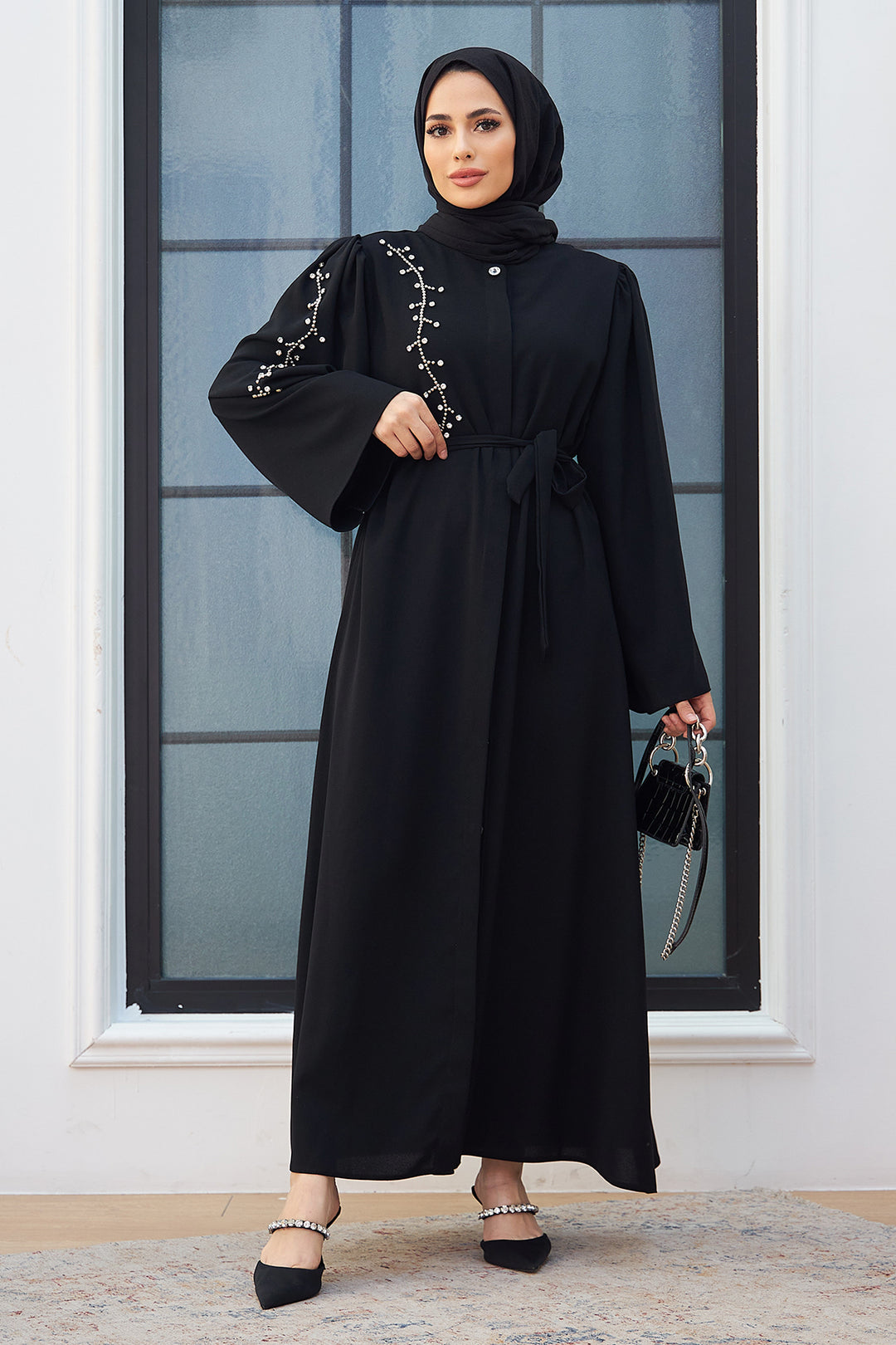 ZRF Women Stone-embellished Abaya - Black - Chicopee