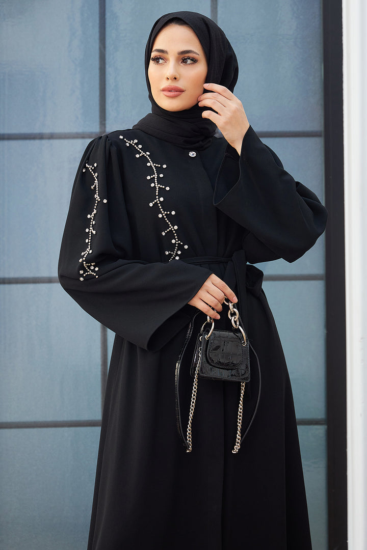 ZRF Women Stone-embellished Abaya - Black - Chicopee