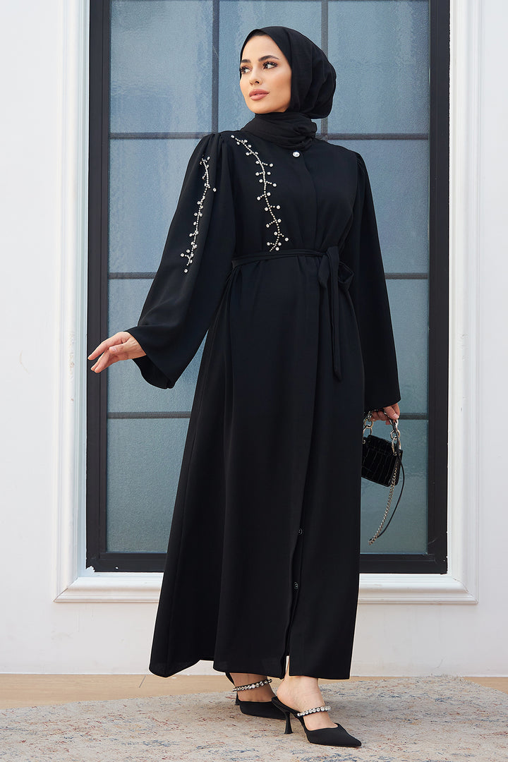 ZRF Women Stone-embellished Abaya - Black - Chicopee