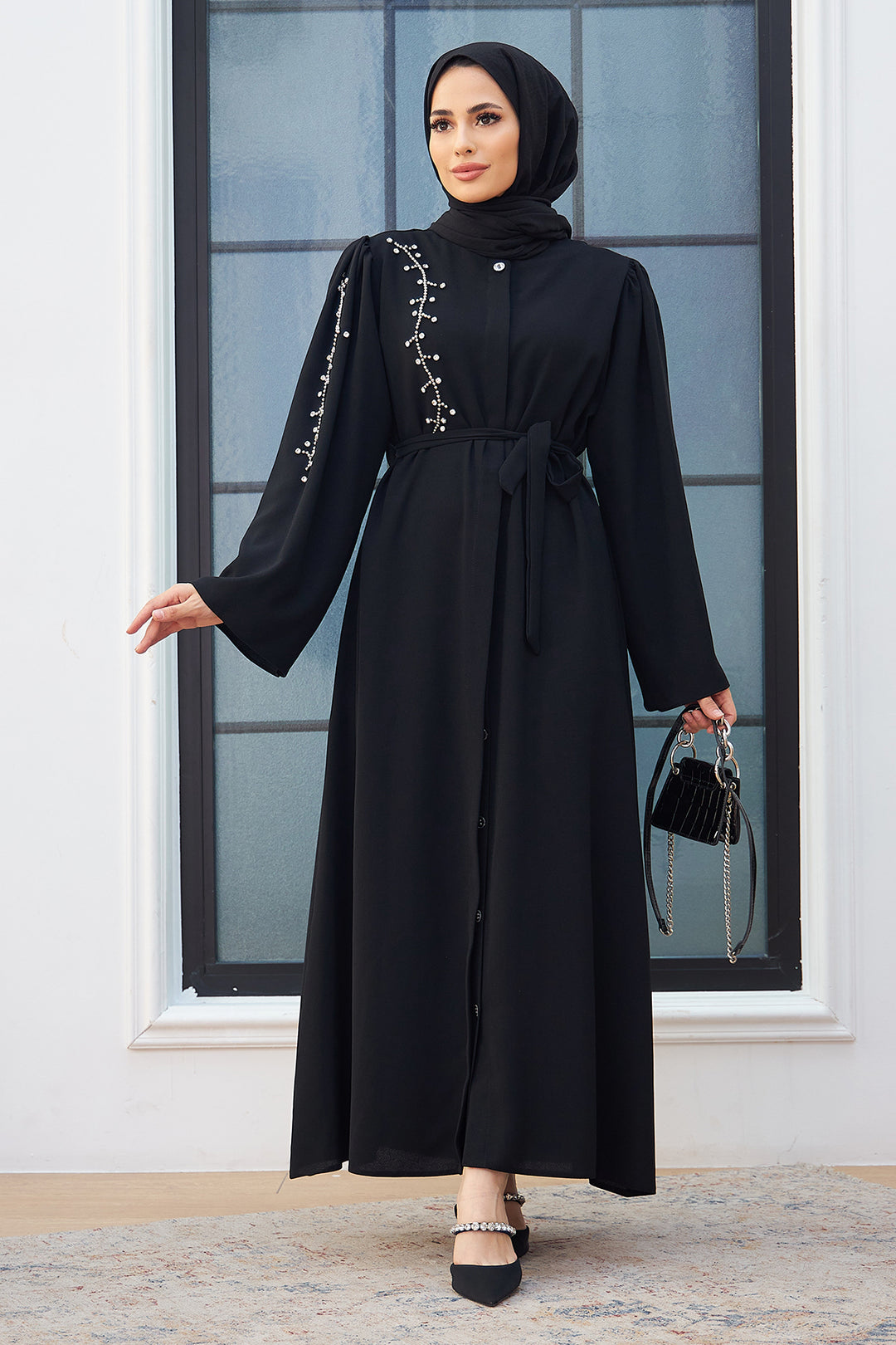 ZRF Women Stone-embellished Abaya - Black - Chicopee