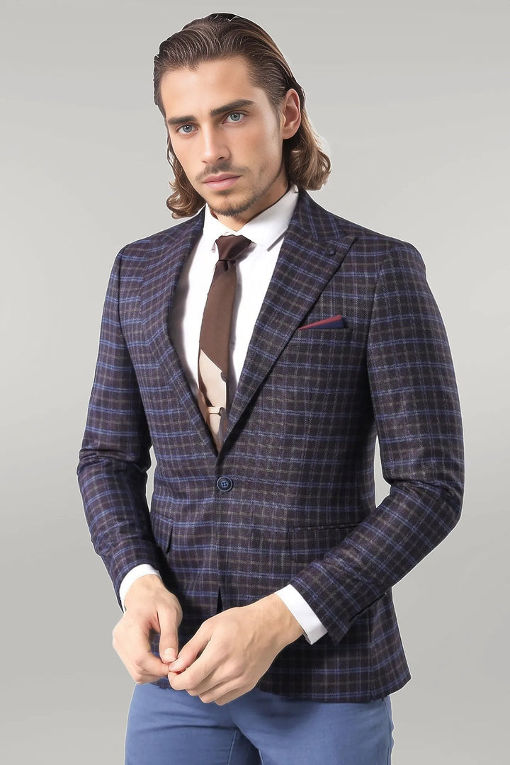 WSS Double Breasted Plaid Burgundy Blazer  - Singen