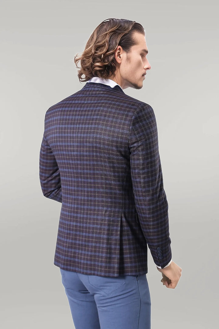 WSS Double Breasted Plaid Burgundy Blazer  - Singen