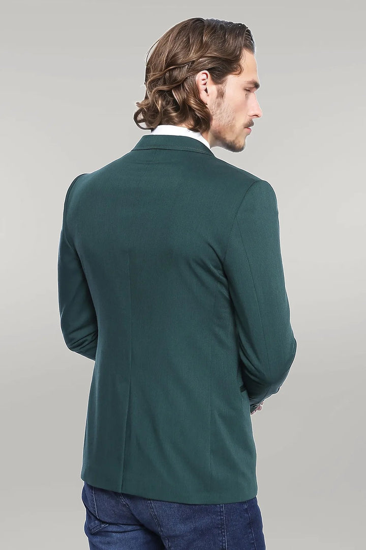 WSS Double Buttons Shoulder Piece Mono Lapel Green Jacket- - Singen