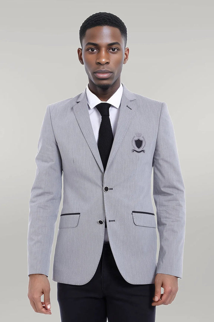 WSS Double Button Mono Lapel Crested Grey Jacket- - Singen